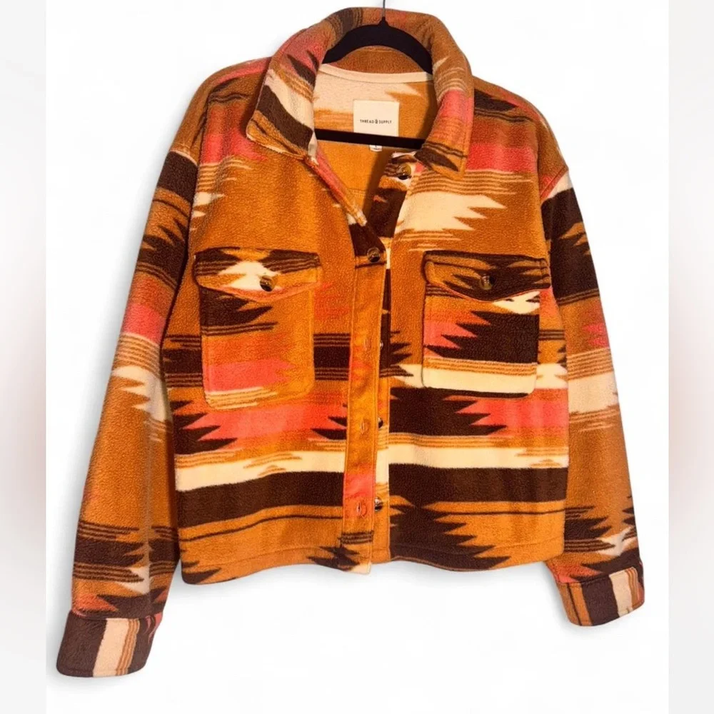 Thread & Supply Orange and Brown Patterned Teddy Jacket - Picture 1 of 5